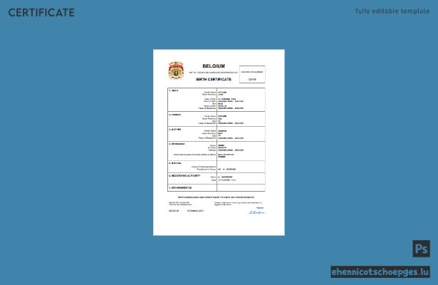 Belgische Geburtsurkunde (Word- und PDF-Beispiel)